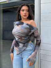 Women's Asymmetrical Hem Ombre Print Long Sleeve T-Shirt, Spring/Summer/Autumn